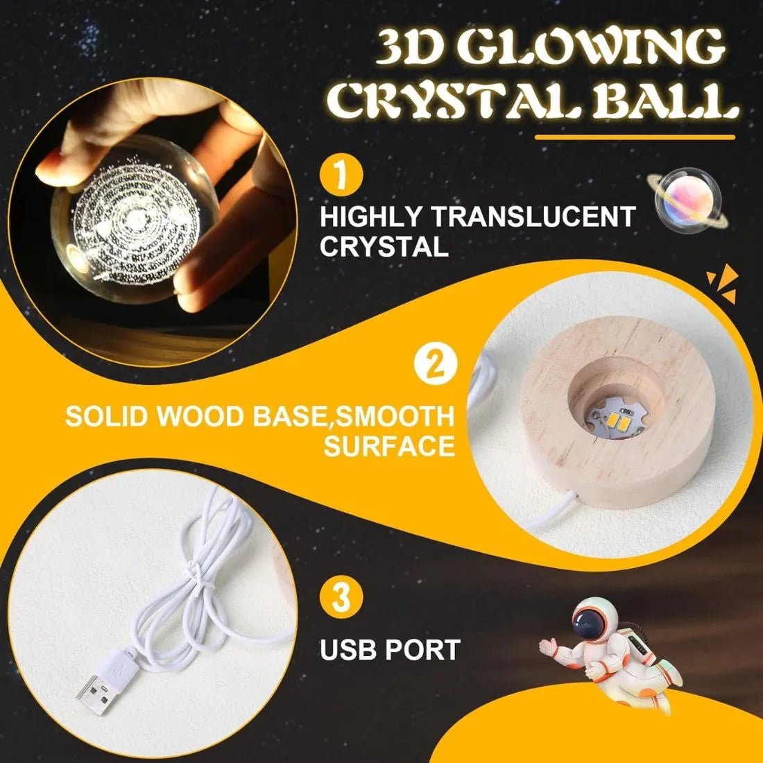3D crystal ball night light with unique design